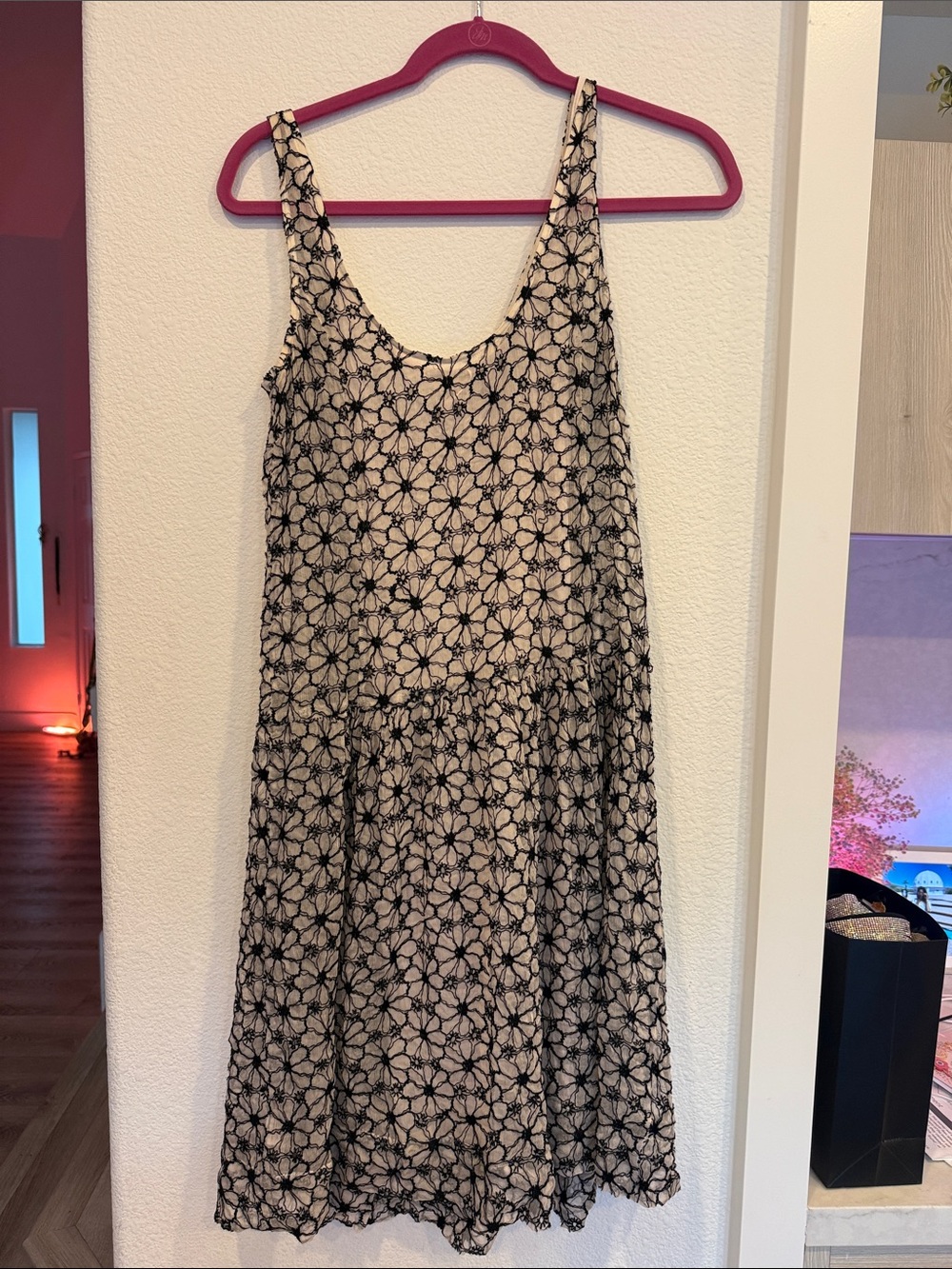 Free People Black Floral Lace Overlay Dress with Cream Lining